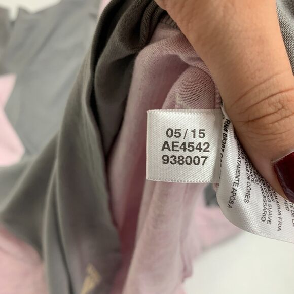 Adidas Shirt Womens S Pink Gray Colorblock Quarter Sleeve Athletic Stretch Tee - Picture 9 of 11